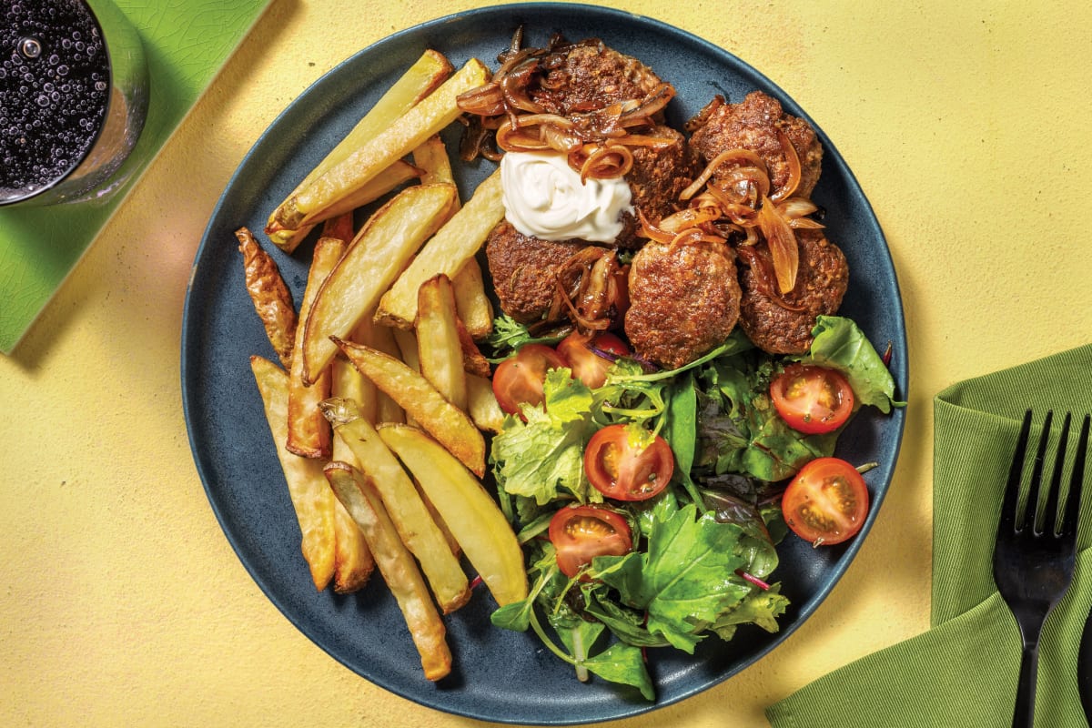 Cheesy Beef Rissoles Caramelised Onion Recipe Hellofresh