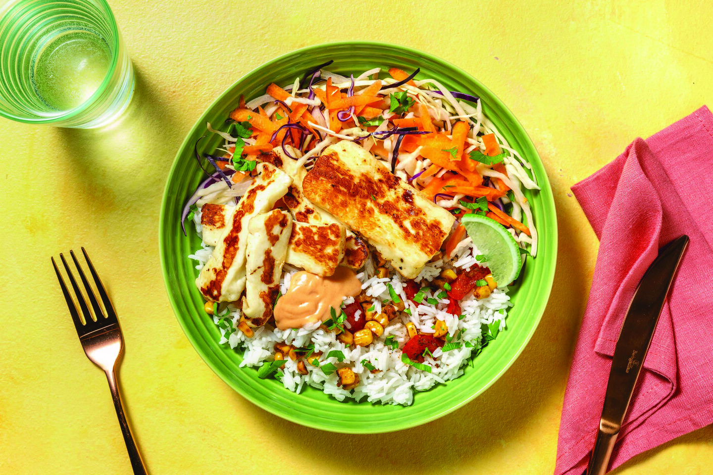 American Haloumi With Lime Mayo Slaw Veggie Rice Recipe HelloFresh