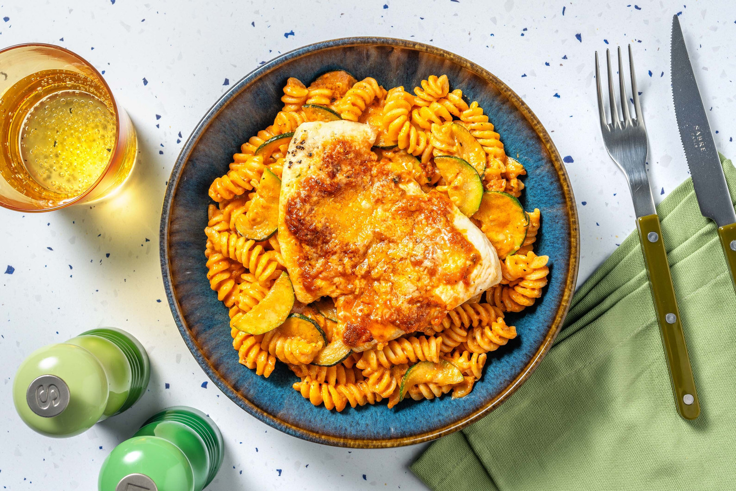 Pesto Parm Baked Chicken Thigh Fusilli Recipe HelloFresh