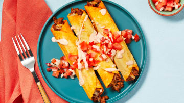 Beef Flautas Supreme with Pico de Gallo & Smoky Red Pepper Crema