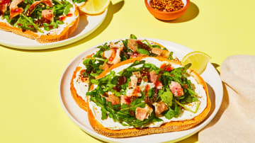 Open-Faced Prosciutto & Jam Sandwiches with Ricotta & Arugula