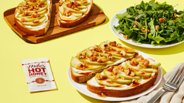 Apple, Ricotta & Mike’s Hot Honey® Toasts with Arugula Walnut Salad