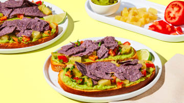 Avocado & Pineapple Salsa Breakfast Toasts with Crushed Tortilla Chips