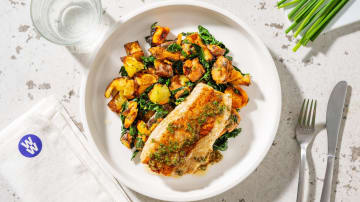 Cajun Spiced Bass and Chive Dressing with Mixed Potato and Cavolo Nero Mash