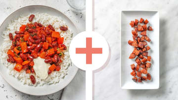 Chipotle Bean and Chorizo Chilli with Easy Rice and Soured Cream