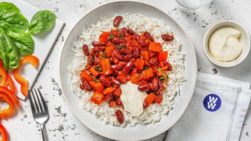 Chipotle Bean Chilli with Easy Rice and Soured Cream