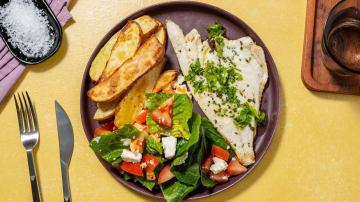 Lemon & Herb Basa and Garlic-Parsley Drizzle with Wedges and Baby Gem Salad