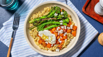 Roasted Butternut Squash on Zhoug Couscous with Garlic Tenderstem® Broccoli and Lemon Yoghurt