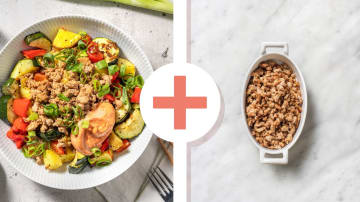 Smart Korean-Inspired Double Pork Bowls with Sesame-Roasted Veggie Jumble and Gochujang Mayo