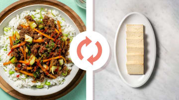 Speedy Sesame-Teriyaki Tofu Bowls with Carrots and Edamame Rice