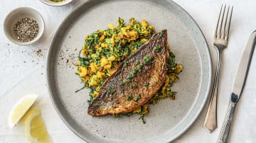 Cajun Spiced Bream with Sweet Potato & Spring Green Smash and Chive Dressing