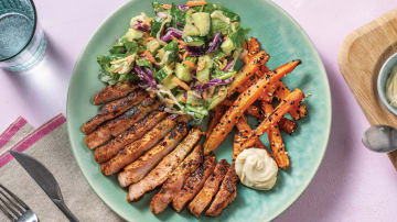 Easy Louisiana Pork & Creamy Slaw with Sesame Carrot Fries & Garlic Aioli