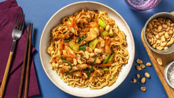 Chicken Chow Mein-Style Noodles with Stir-Fried Veggies and Peanuts