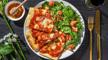 Bacon-Pepperoni Pizza with Hot Honey Drizzle and Garlic-Butter Crust