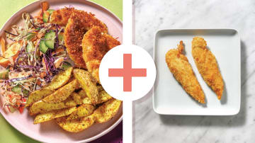 Double Plant-Based Chick'n Tenders & Cucumber Slaw with Herby Wedges & Smokey 'Aioli'