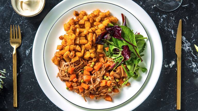 Mijoté de veau aux carottes et aux petits pois