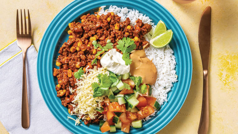 All-American Beef Rice Bowl with Salsa & BBQ Mayo