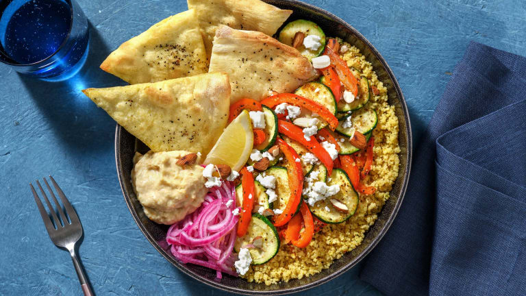 Baba ganoush bowl met couscous en feta