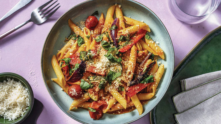 Quick Roast Cherry Tomato & Pesto Penne
