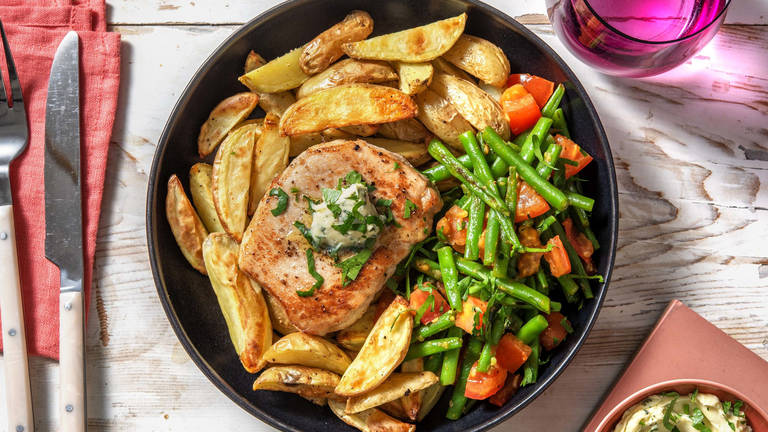 Schweinelachssteak mit Bohnengemüse