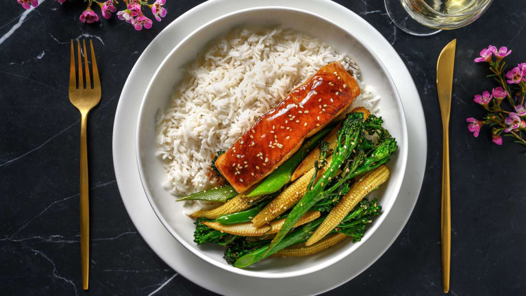 Teriyaki Glazed Salmon on Garlic Rice