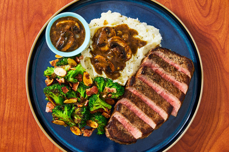 Pan-Seared Double Striploin Steaks and Mushroom Gravy