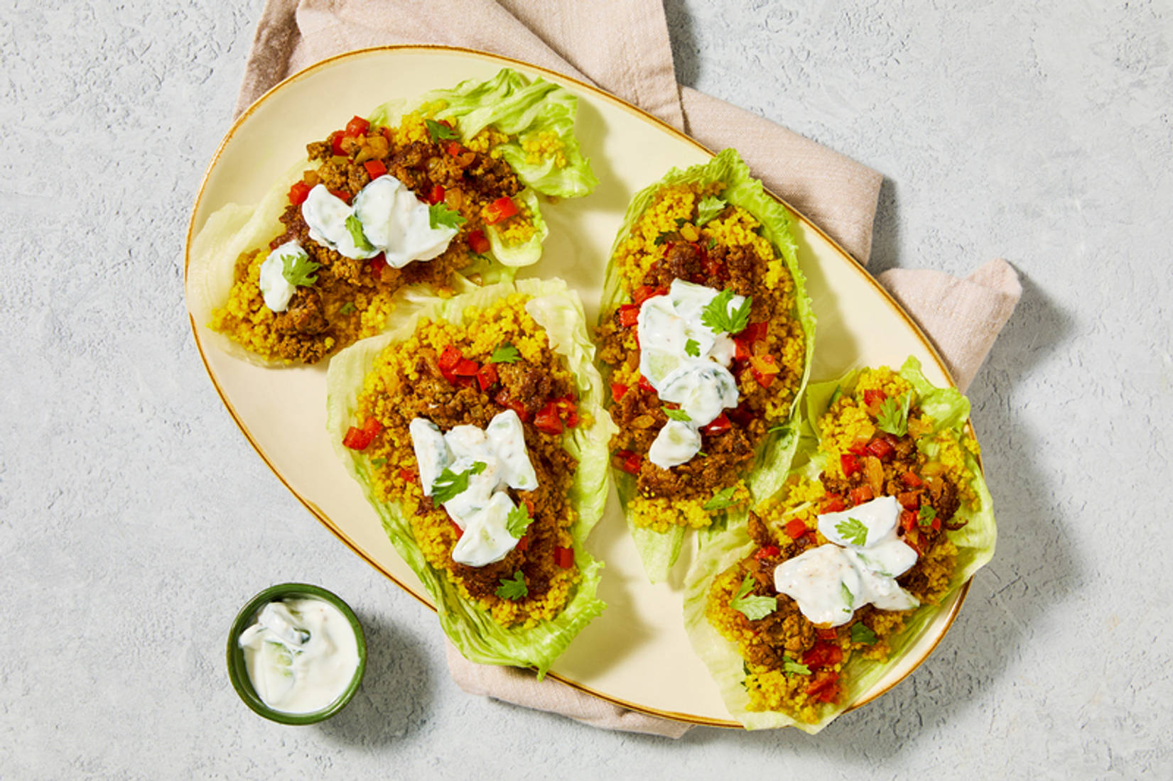 Cumin-Turmeric Beef and Couscous Lettuce Wraps