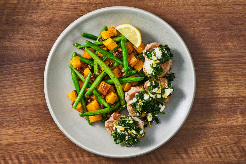 Spinach and Goat Cheese-Topped Pork Tenderloin Medallions