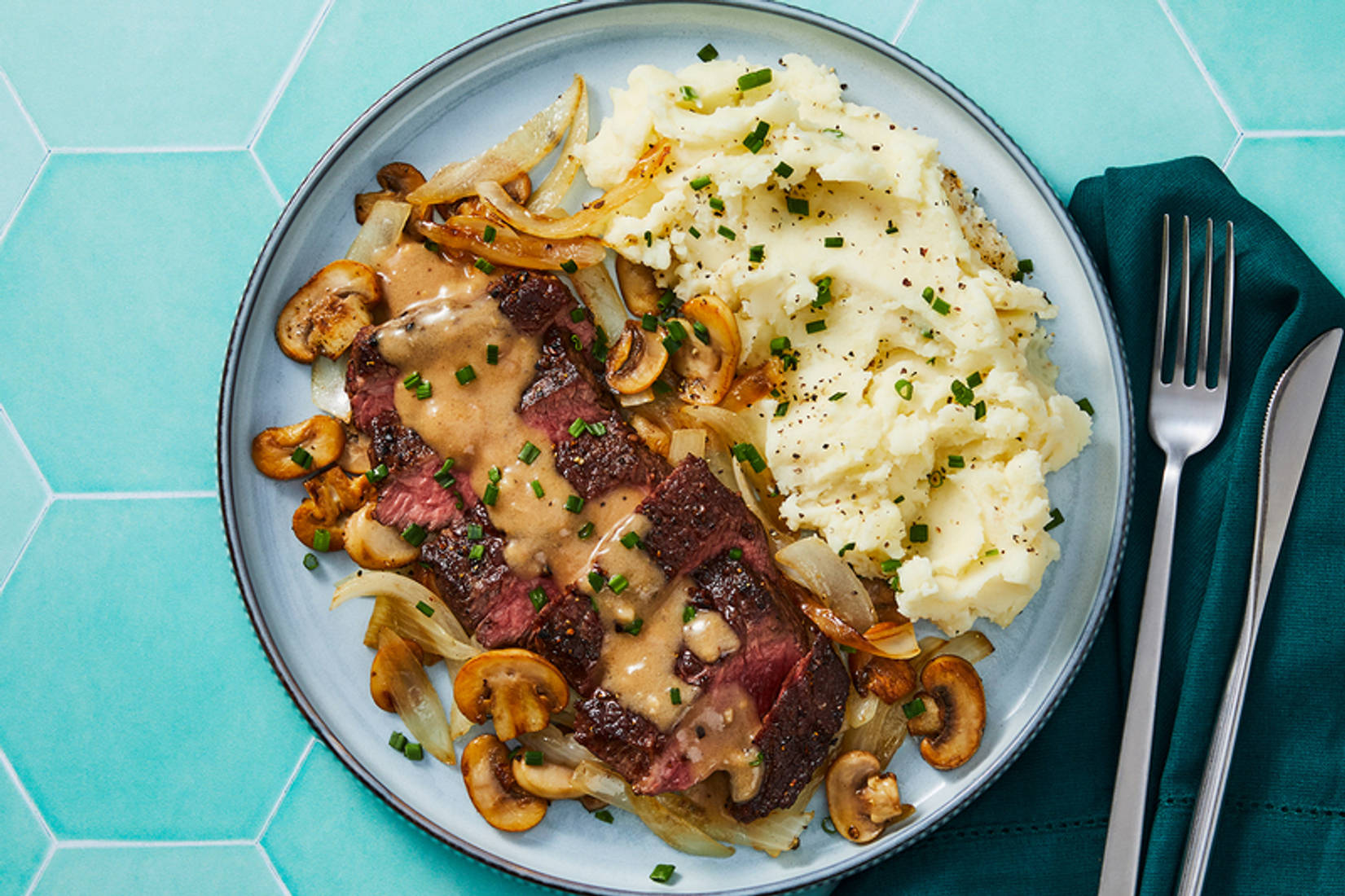 Roasted Steak with Mushrooms and Caramelized Onions 