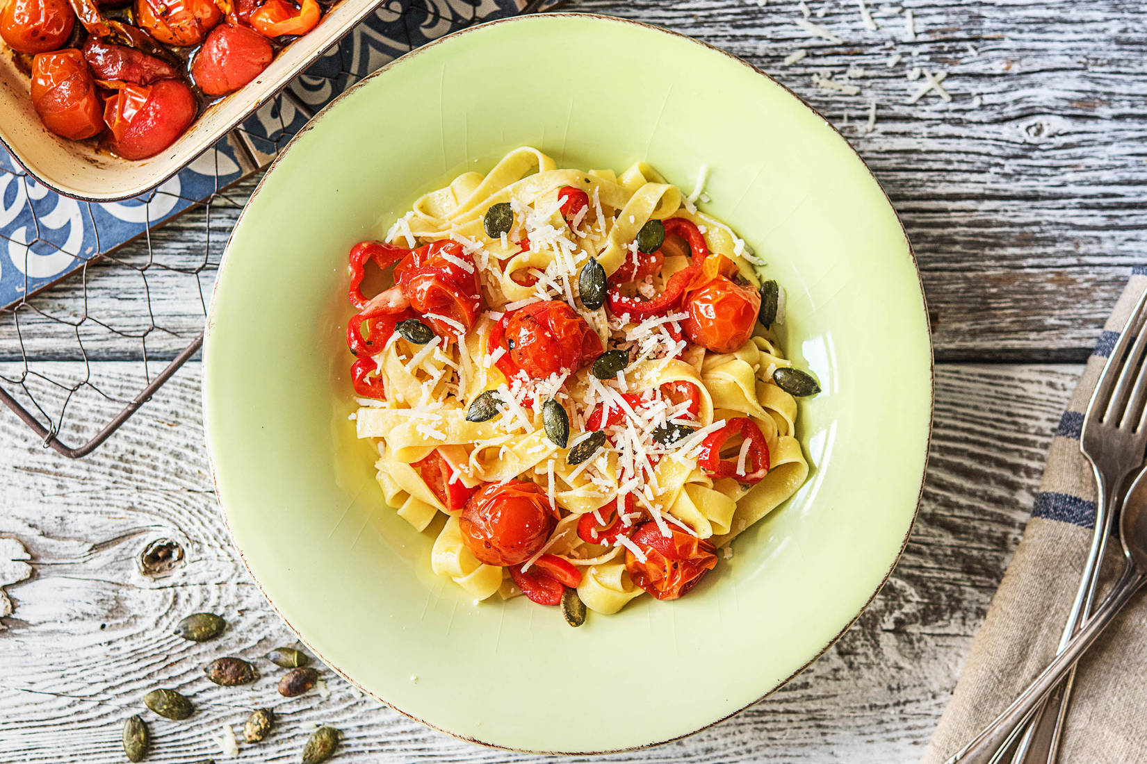 Fettuccine met cherrytomaten uit de oven