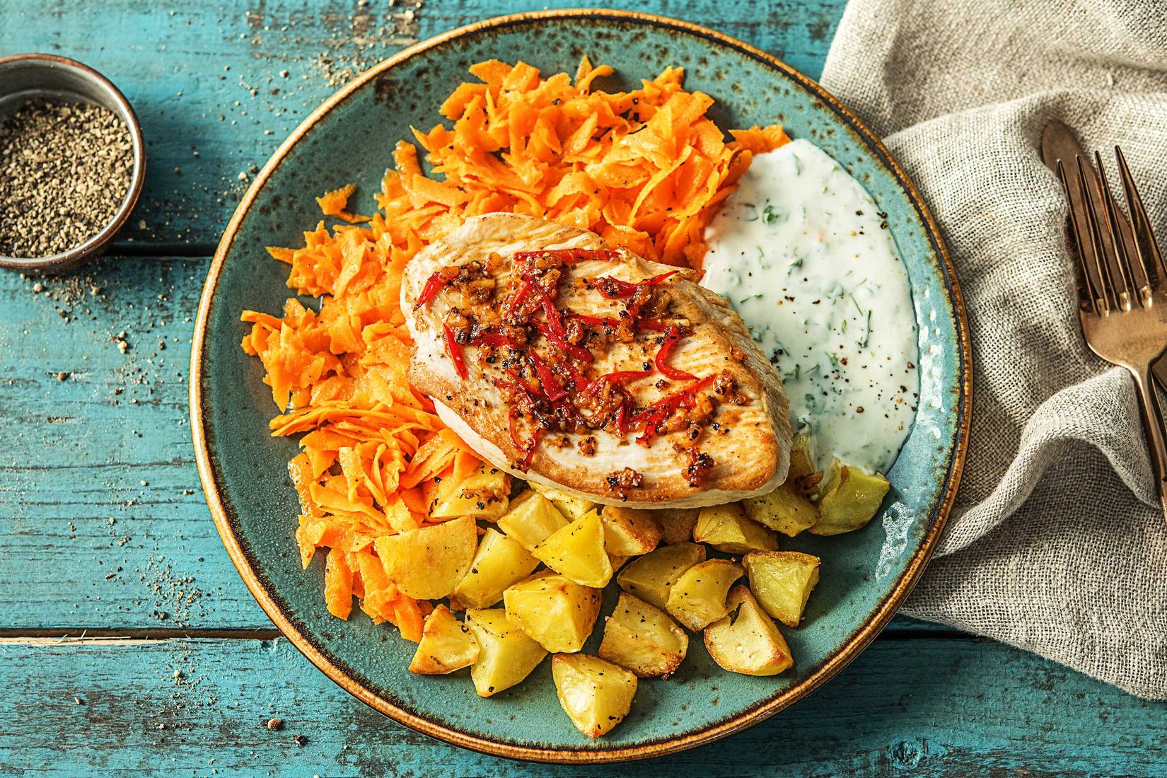 Piri-Piri-Putenbrust mit Kartoffelwürfeln