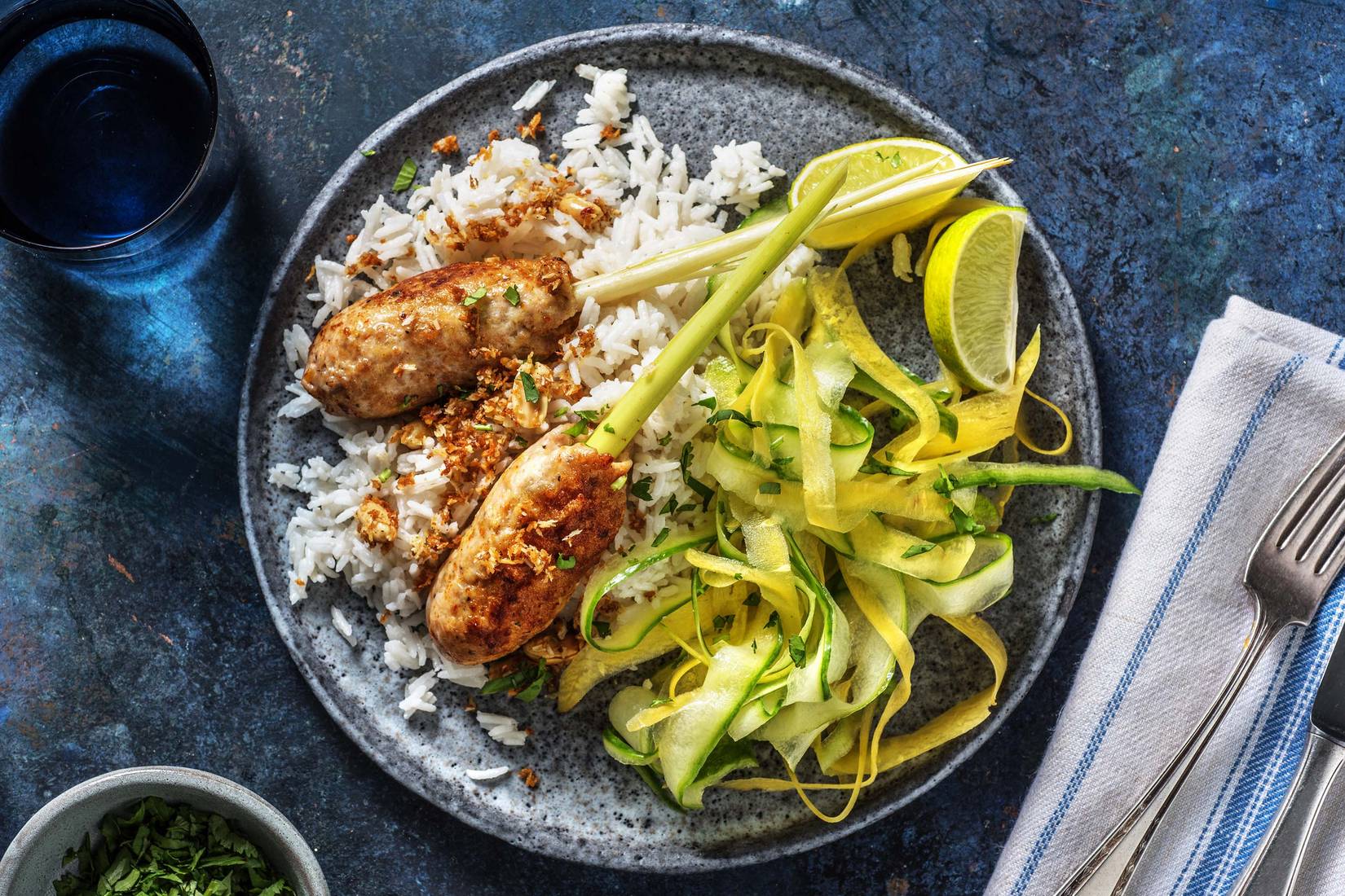 Brochettes de poulet et riz au lait de coco