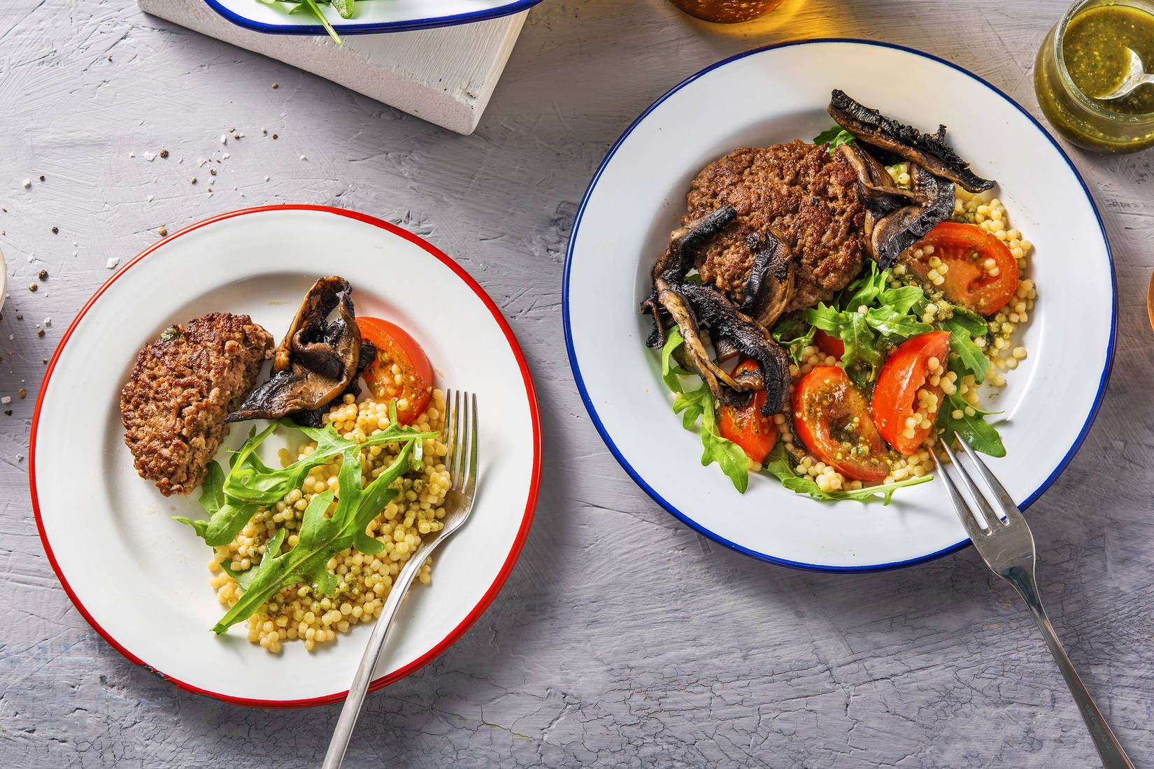 Salade de couscous perlé et steak haché