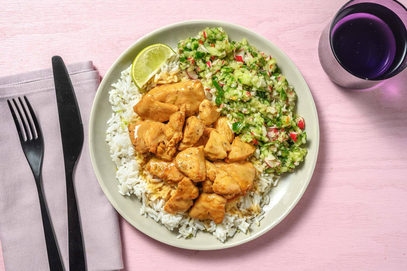 Limettenreis Bowl mit spicy Garlic Chicken