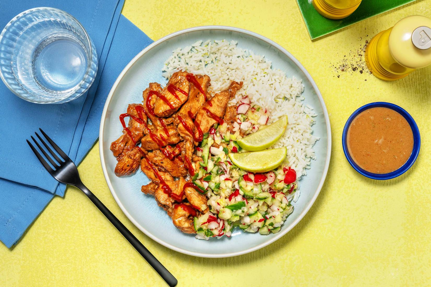 Limettenreis Bowl mit spicy Garlic Chicken