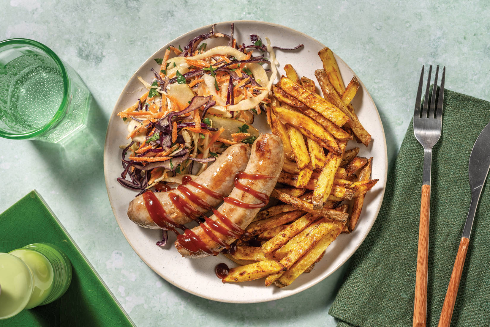 Easy Herby Pork Sausages & Creamy Slaw