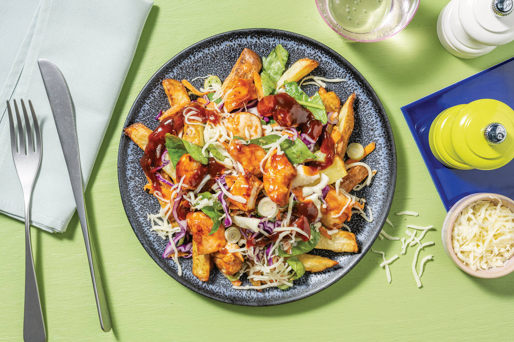 Easy BBQ Chicken & Slaw Loaded Fries