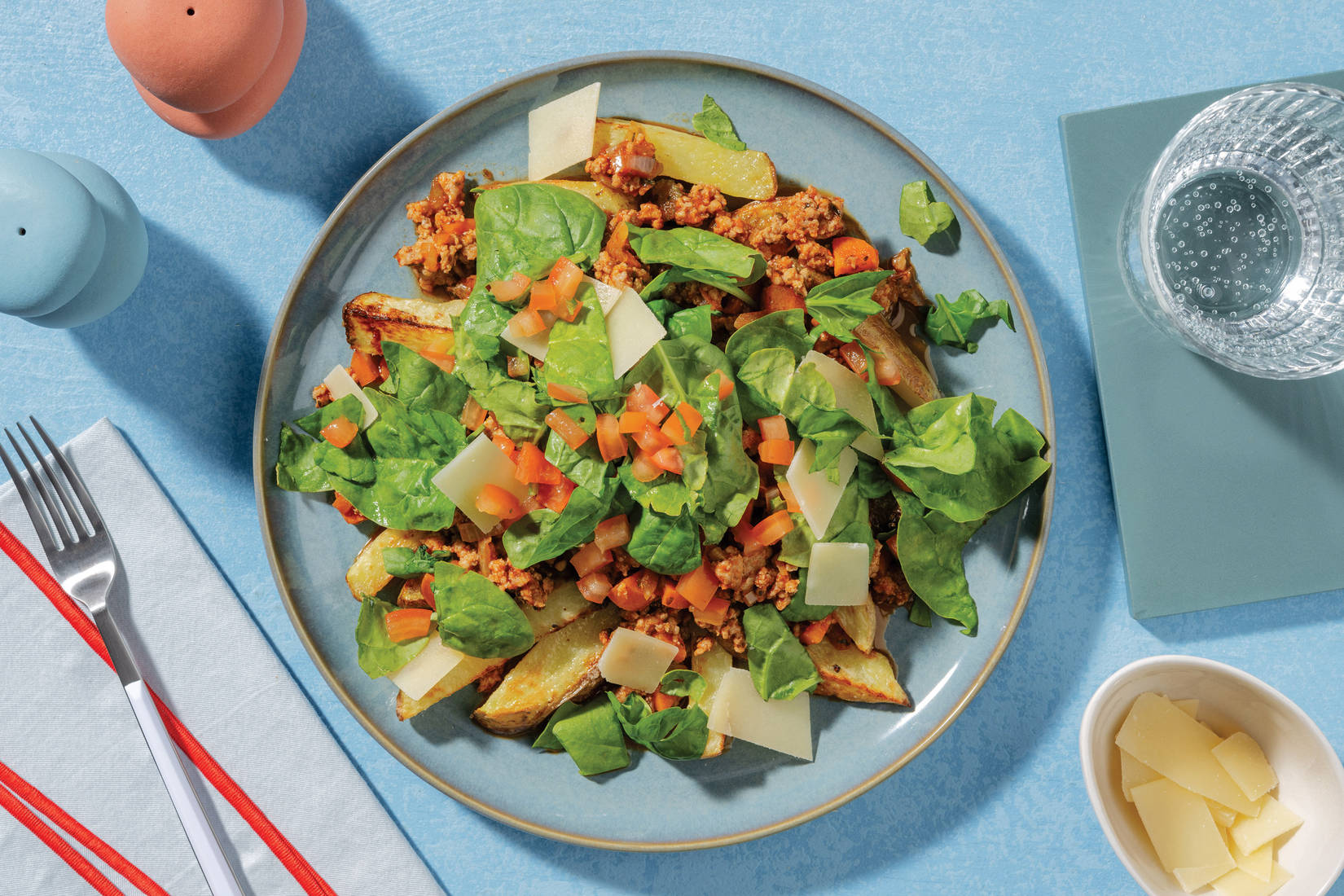 Quick Tomato & Herby Pork Loaded Fries