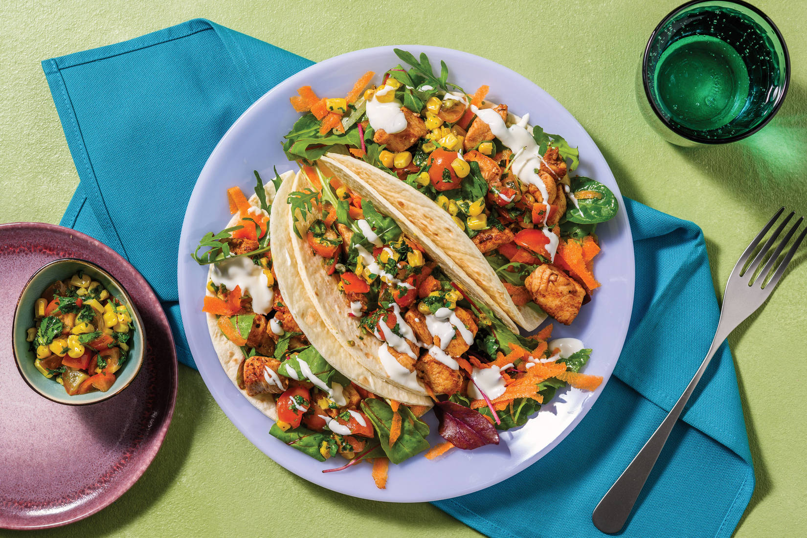 Cheesy Caribbean Chicken Tacos