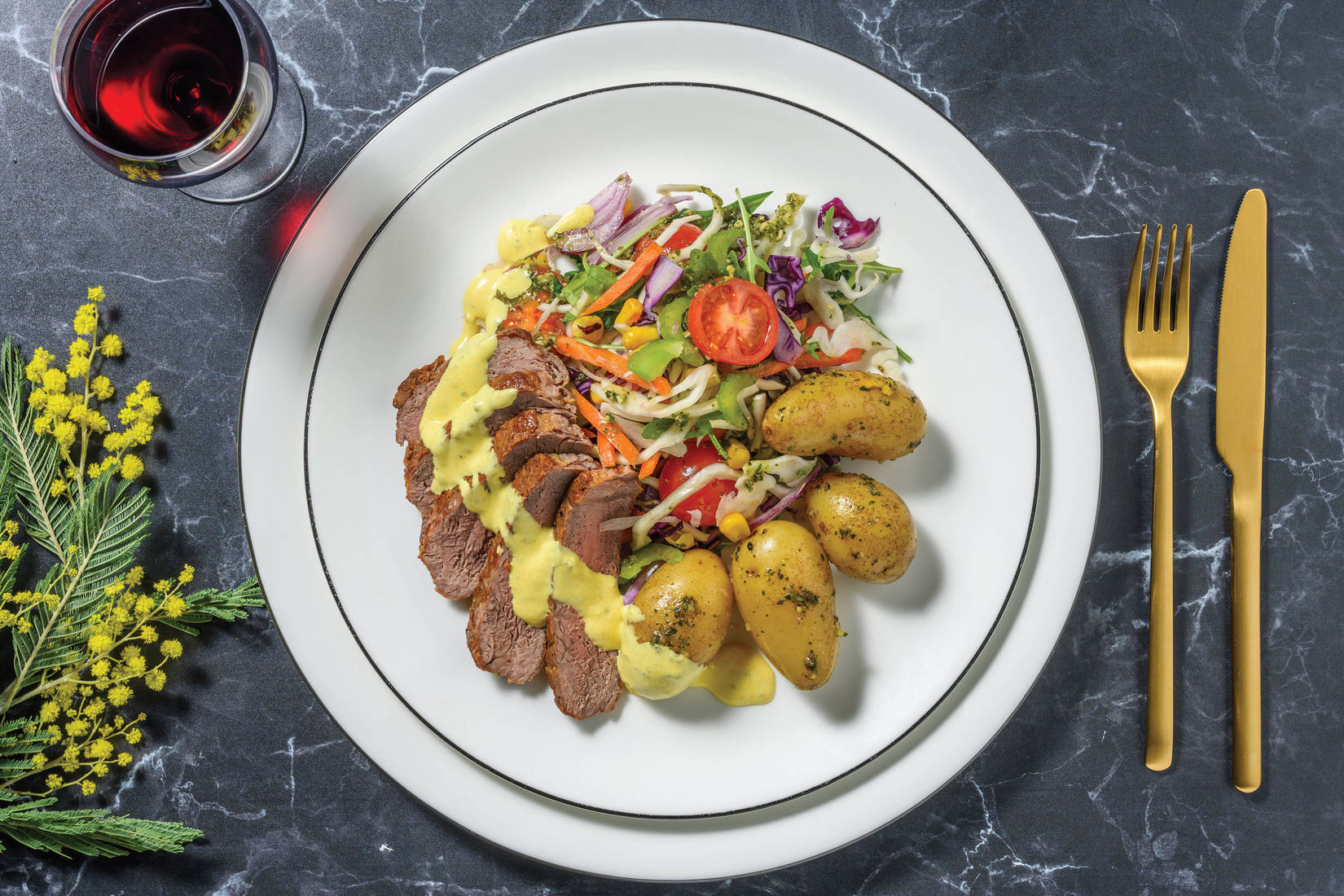 Seared Rump Steak & Herby Potatoes