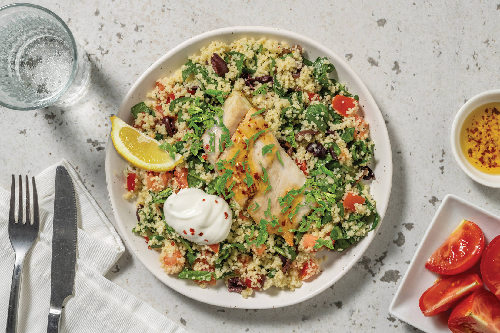 Barramundi & Zesty Olive Couscous Salad