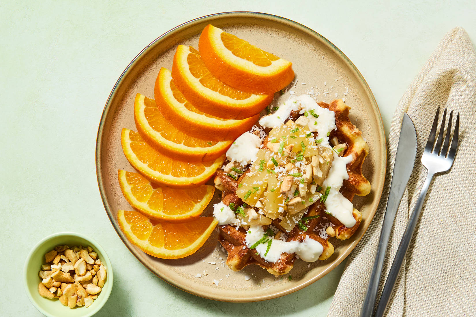 Piña Colada Waffles with Cashews & Lime