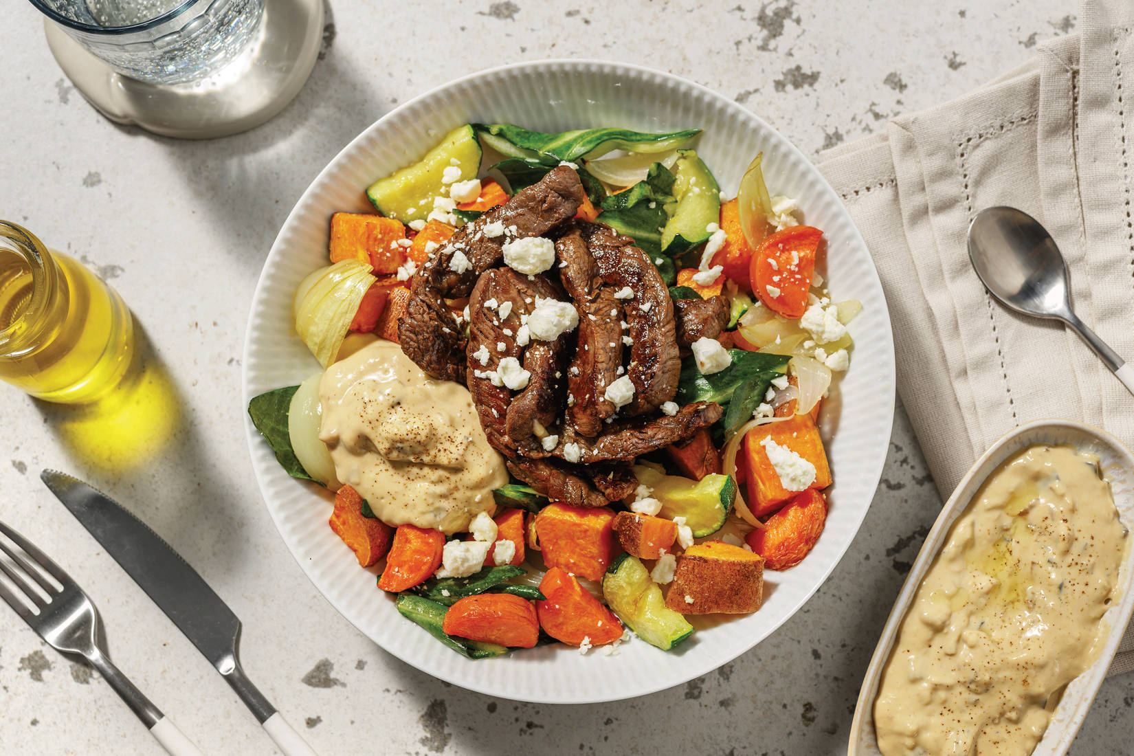 Garlicky Beef & Roast Veggie Toss