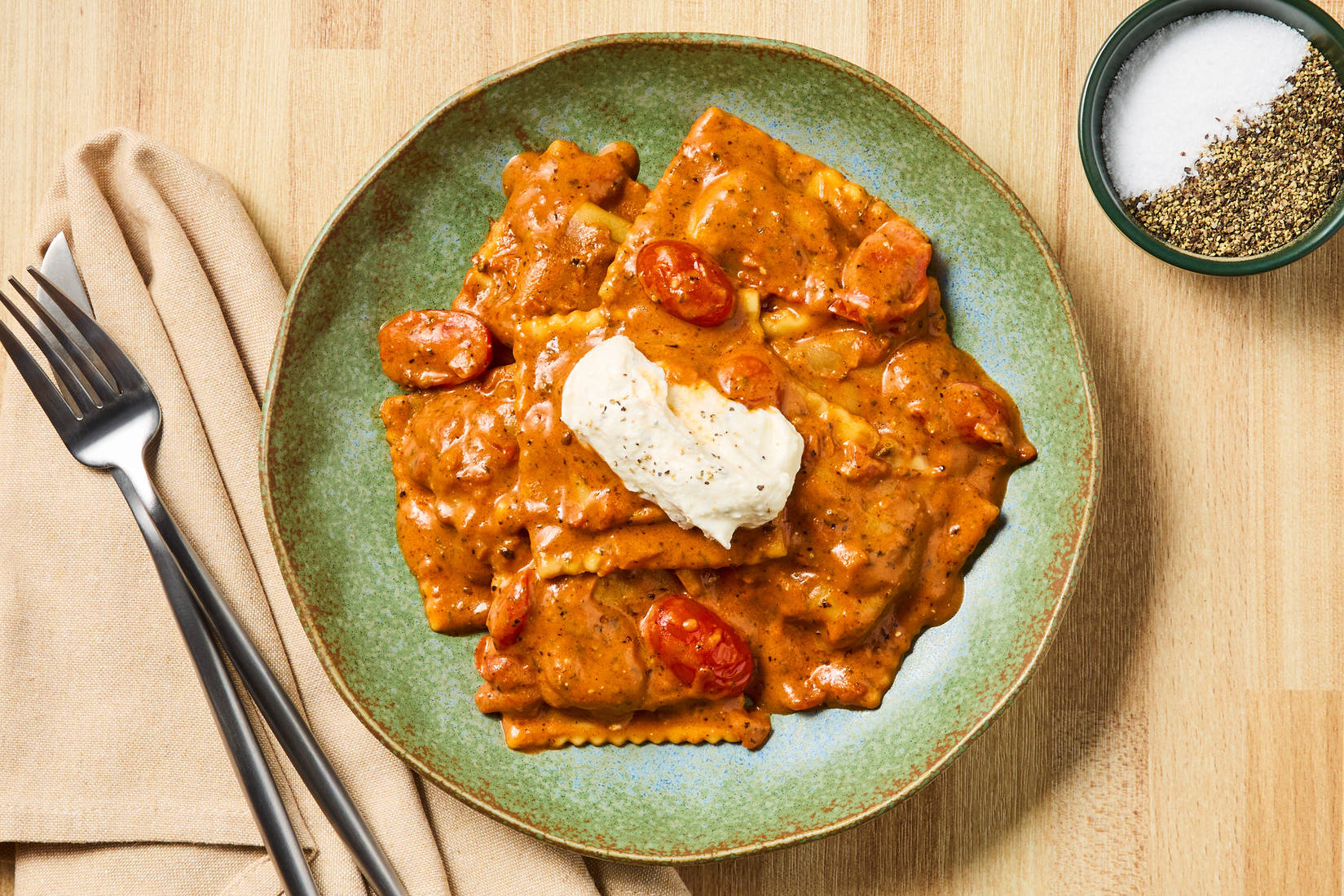 Mushroom Ravioli in a Tomato Cream Sauce