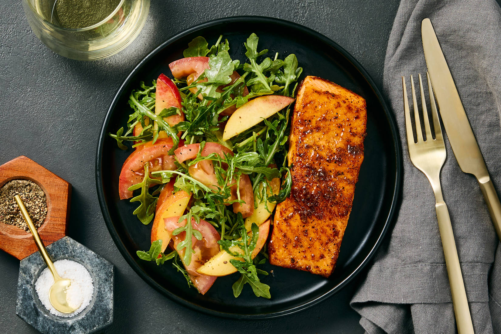 BBQ-Spiced Trout & Arugula-Peach Salad