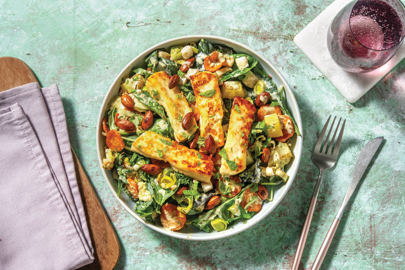 Honey Haloumi & Creamy Roast Veggie Salad