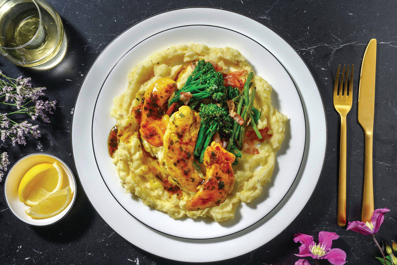 Sticky Chicken & Bacony Greens