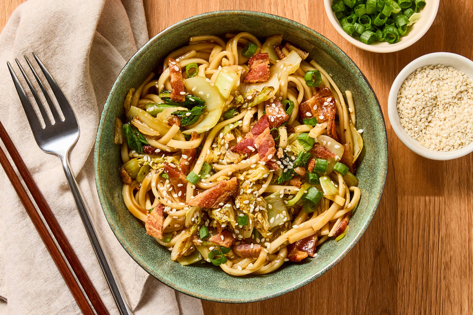 Sesame Bok Choy Lo Mein With Bacon