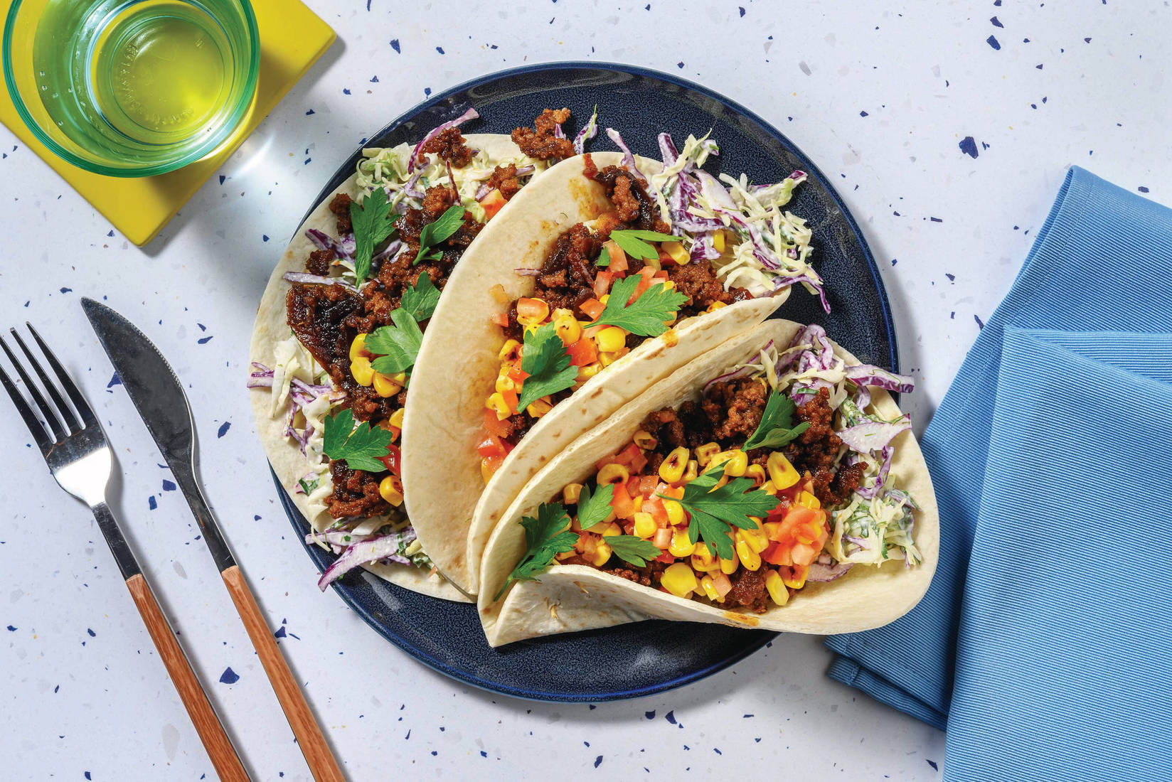 Express Double Beef Tacos & Charred Corn Salsa