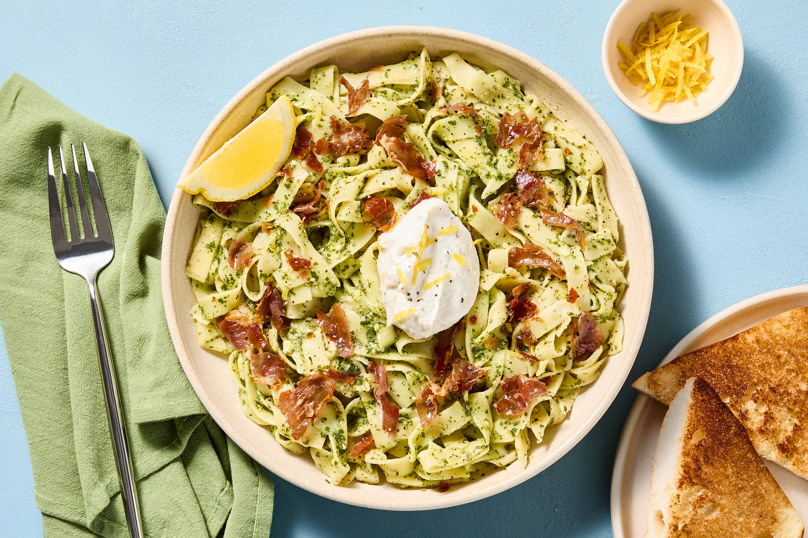 Pesto Fettuccine & Crispy Prosciutto